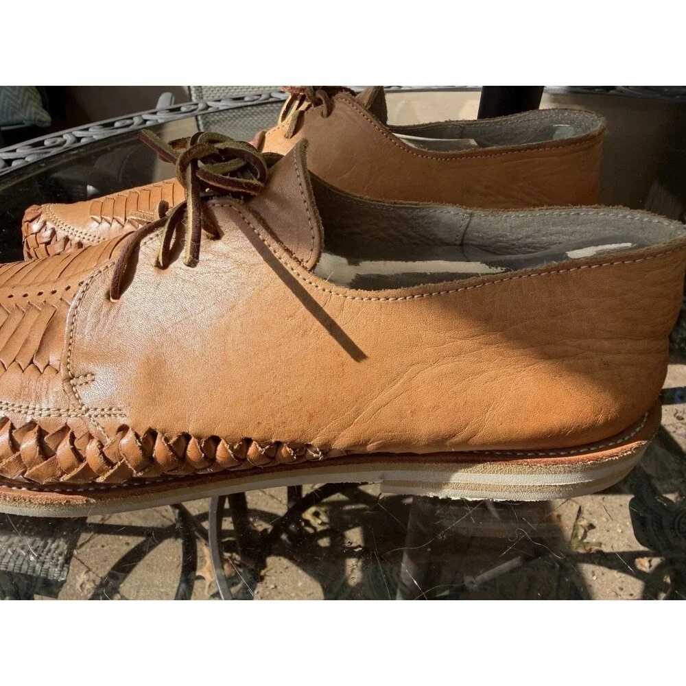 Chamula Mens 12 Brown Leather Lace Up Oxford Shoes Round Toe Casual